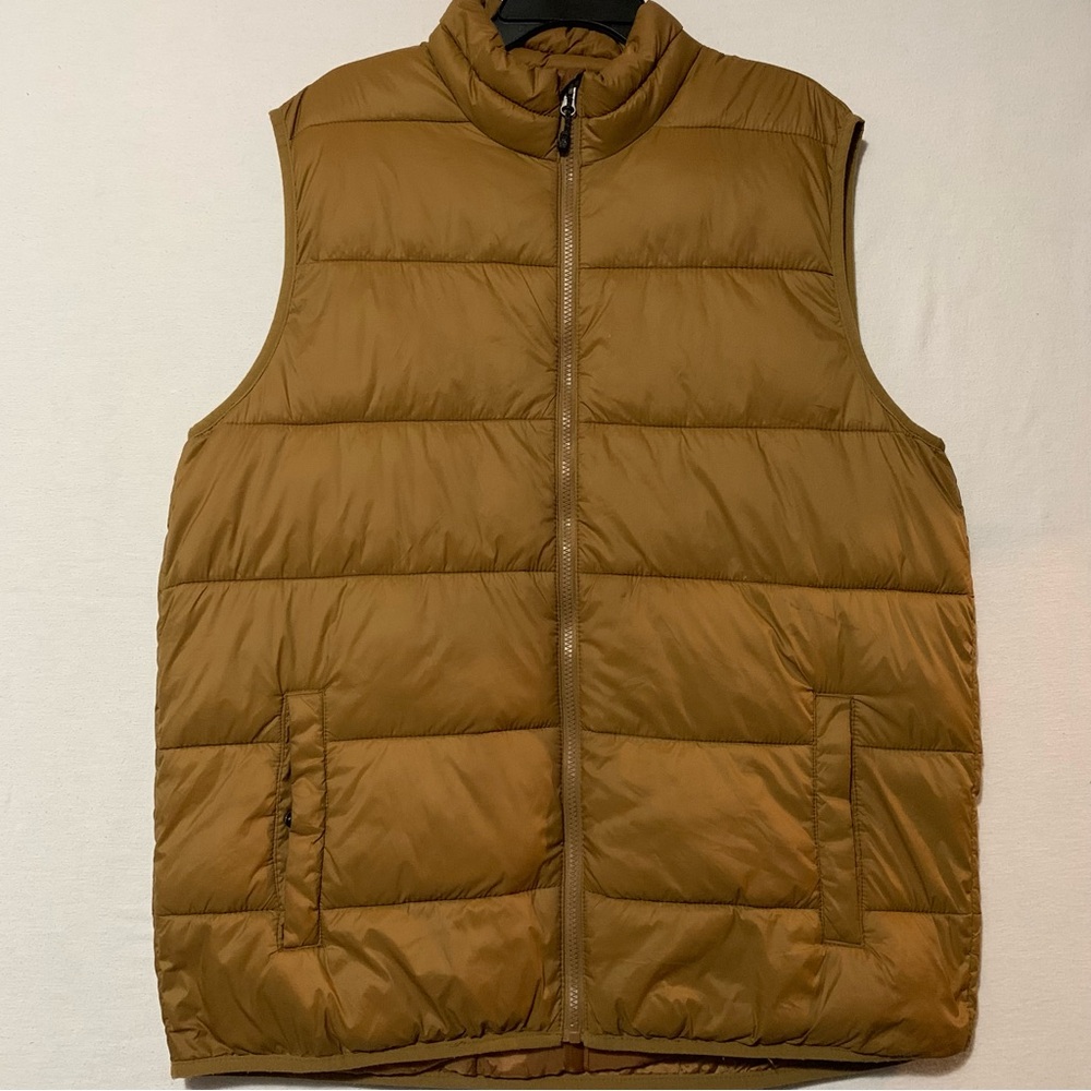 SWISSTECH Puffer Vest Mens L Brown Quilted Insulated Zip Front Outdoor Layer